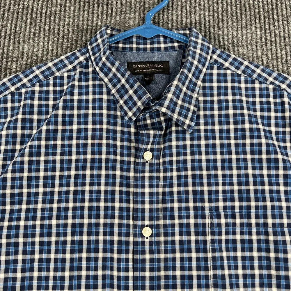 Banana Republic Shirt Mens Large Blue Plaid Long Sleeve Button Up Casual Work